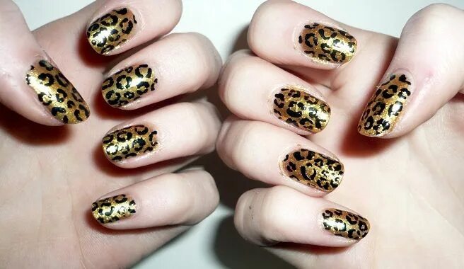 Красивый леопардовый маникюр Animal print en tus uñas---leopardo Gold nail art, Leopard nail art, Leopard nai