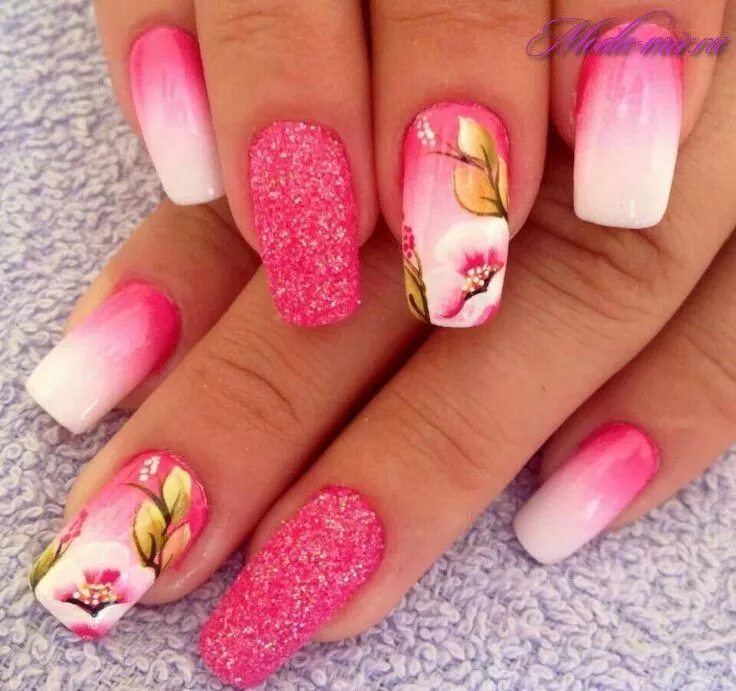 Красивый летний маникюр Модный маникюр весна лето 2017 фото Floral nails, Pink nail art, Airbrush nails