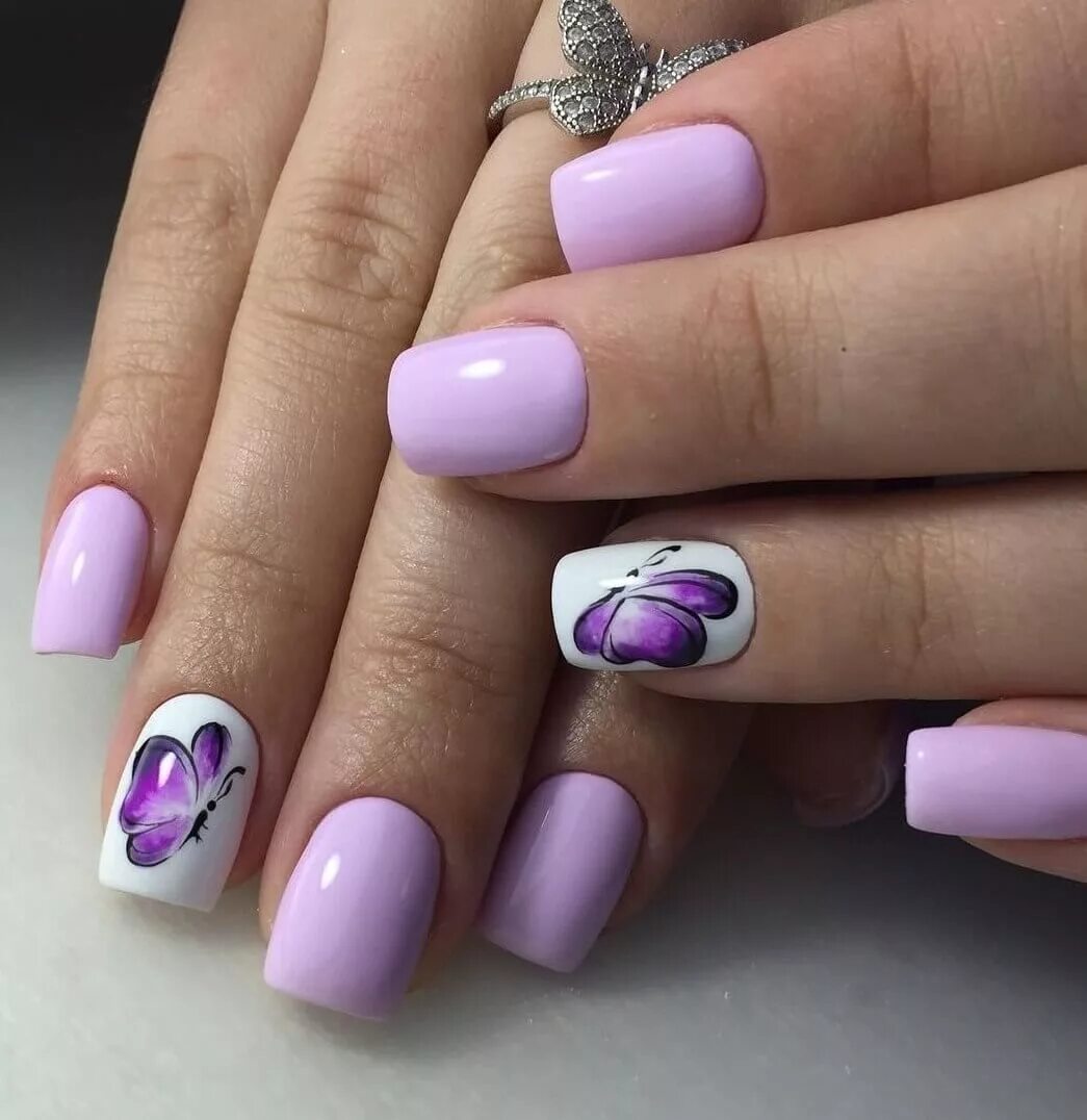 Красивый лиловый маникюр Маникюр № 4093 Butterfly nail art, Nail designs spring, Spring nail art