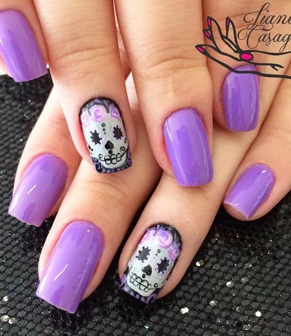 Красивый лиловый маникюр 45+ Purple Nail Art Ideas - nenuno creative Skull nails, Purple nails, Purple na