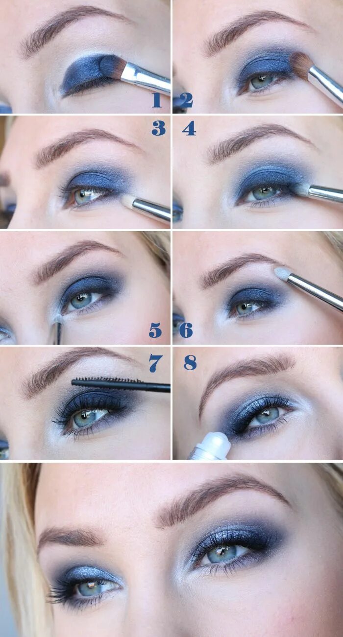 Красивый макияж голубых глаз пошагово Tutorial - Blå sotning med glitter Helen Torsgården - Hiilens sminkblogg Blue ey