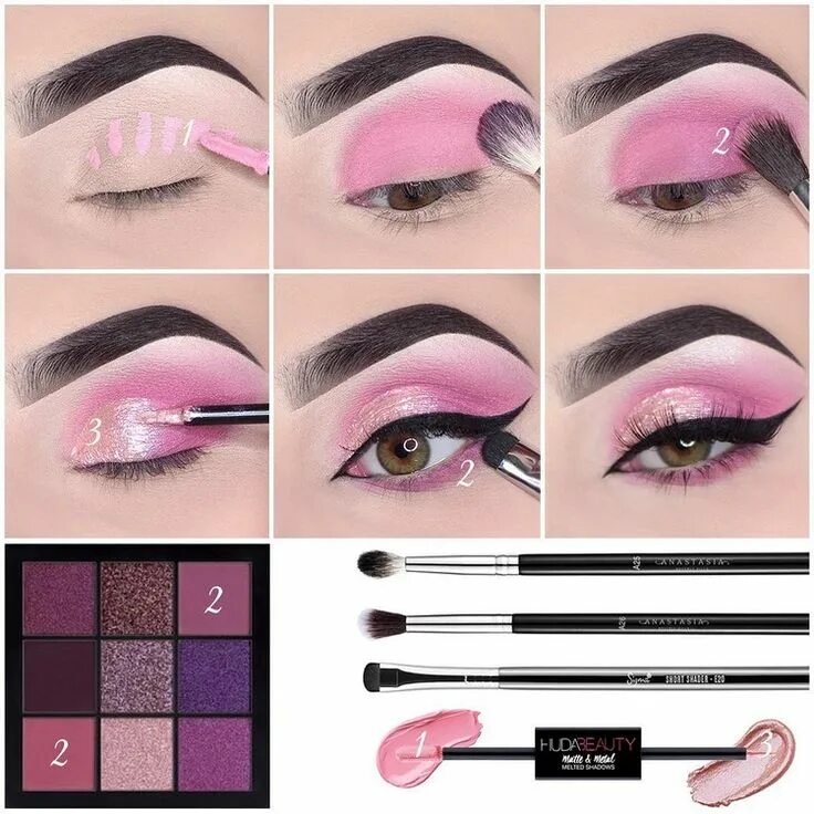 Красивый макияж инструкция Defined-Crease Pink Purple Eye Eye makeup, Pink eye makeup, Makeup tips for begi