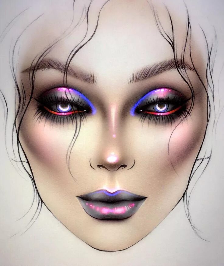 Красивый макияж карандашами Pin en Makeup face charts Maquillaje, Arte hermoso, Caras