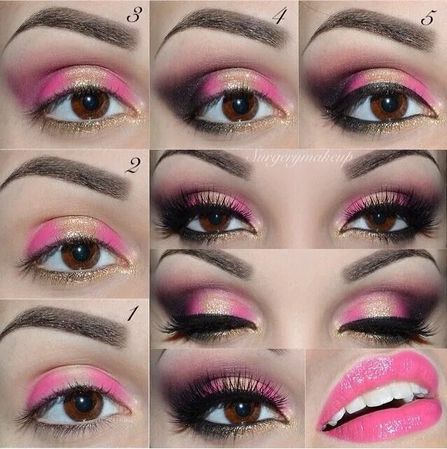 Красивый макияж пошагово видео Easy Step By Step Pink N Gold Eye Makeup Tutorial Gold eye makeup, Gold eye make