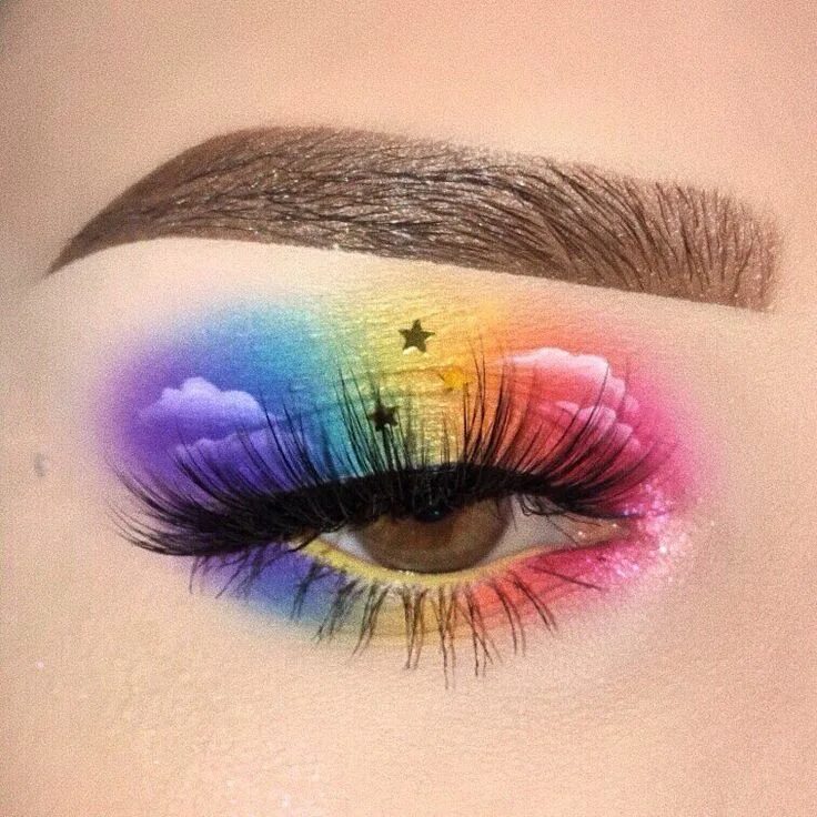 Красивый макияж радужный Colorful Eyeshadow Tutorial. Step by step pictures to complete this fun makeup l