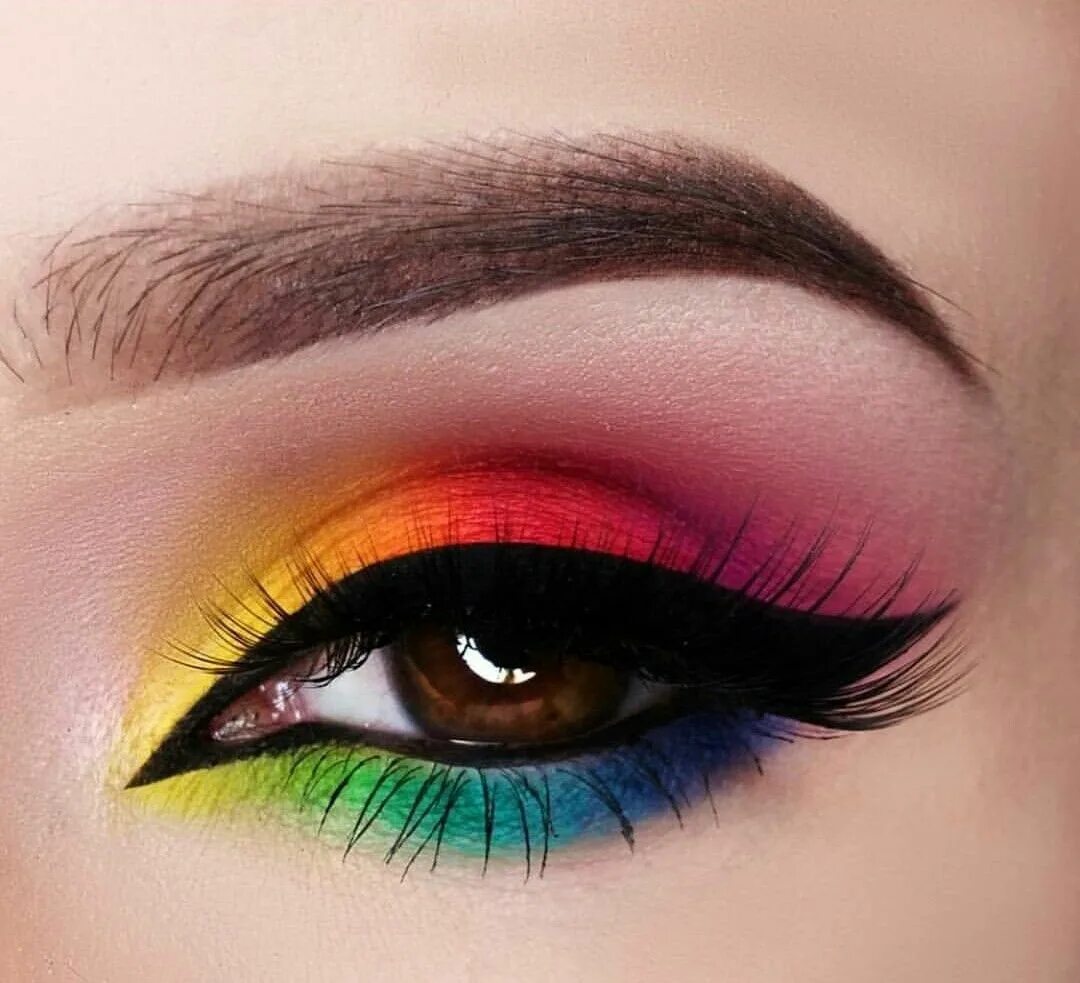 Красивый макияж радужный Pin on Fun Makeup Looks in 2024 Rainbow eye makeup, Rainbow makeup, Crazy eye ma