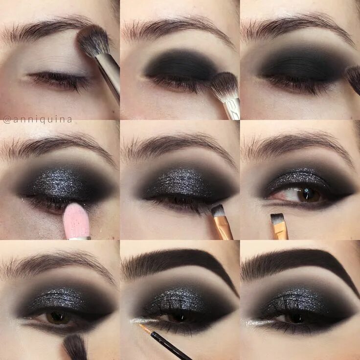 Красивый макияж тенями легкий Glittering Black Smokey Eye Makeup Tutorial