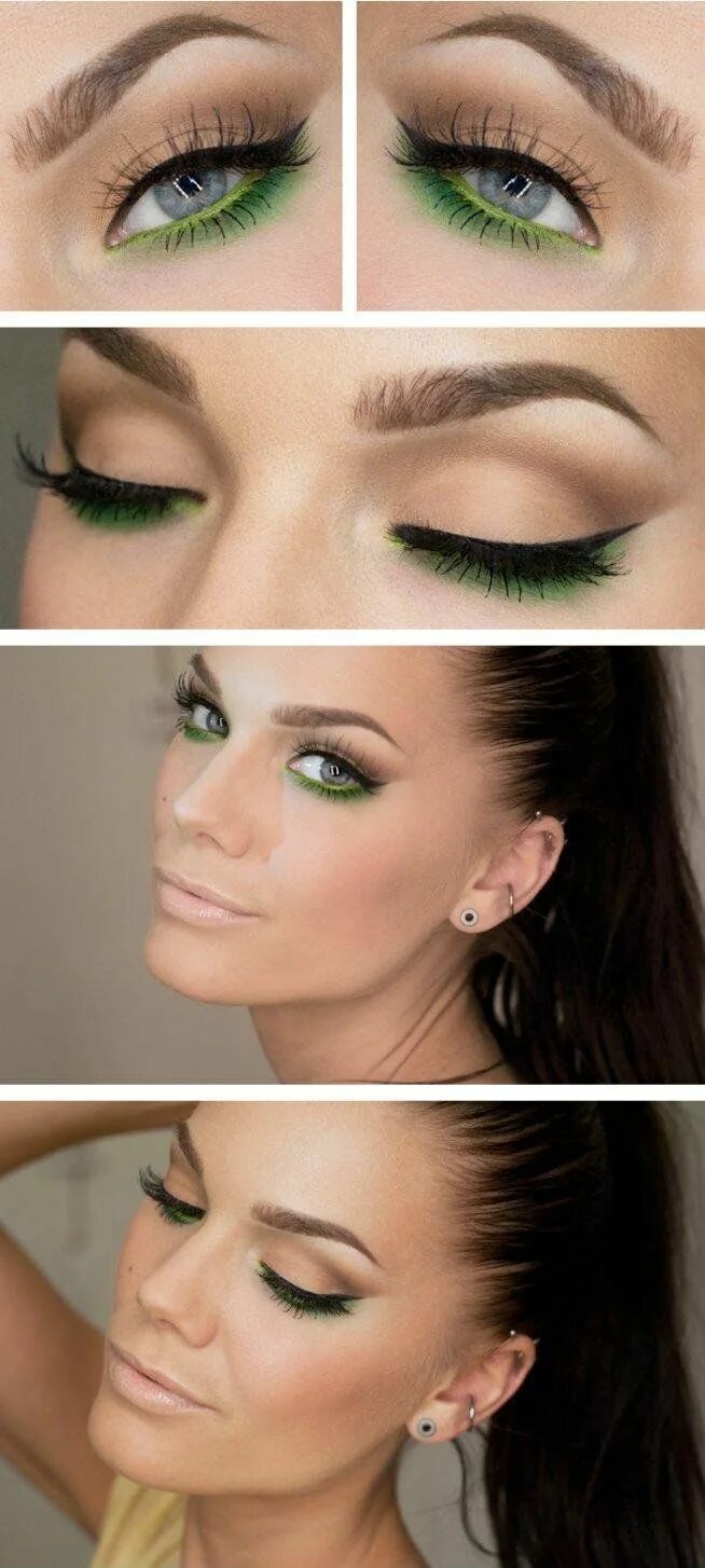 Красивый макияж зелеными тенями Black Liner with light and dark green shadow. Eye makeup, Skin makeup, Makeup ey