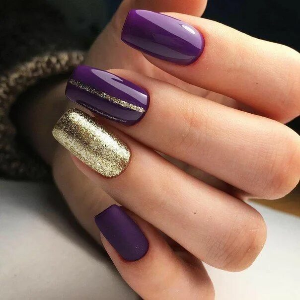 Красивый маникюр 2 цвета Nails design 2018 fotók VK Purple nails, Gold gel nails, Gel nails