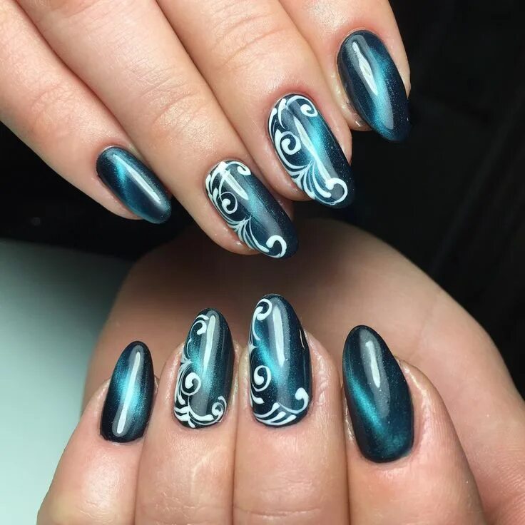 Красивый маникюр 2024 кошачий глаз Зимний маникюр 2017 фото Fall nail art designs, Hard gel nails, Eye nail art