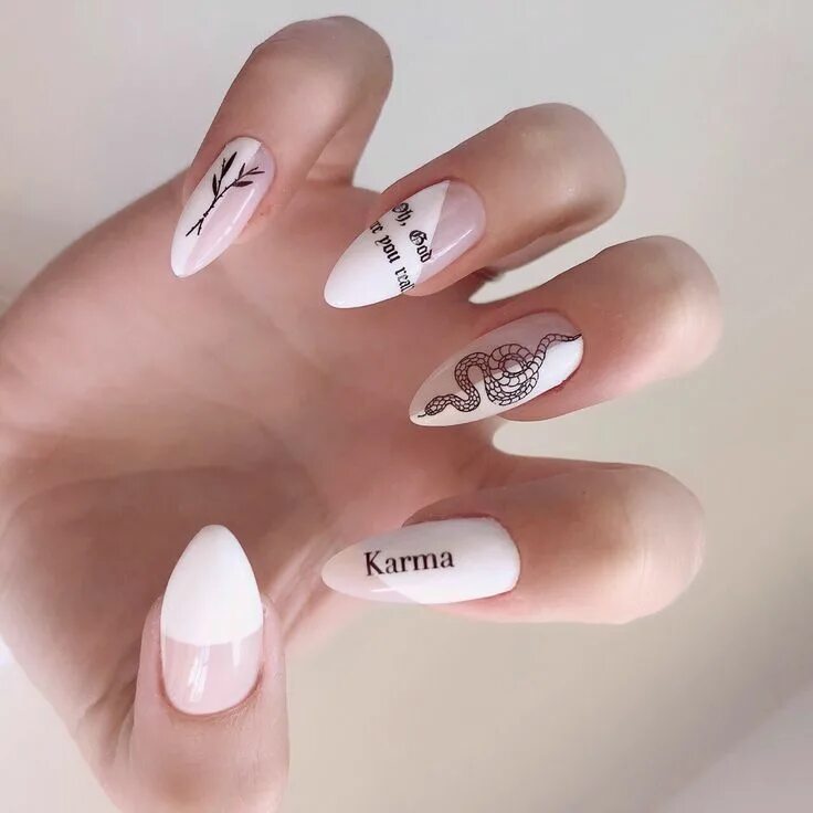 Красивый маникюр 2024 миндаль с рисунком Pin by Толстых Екатерина on manicure Stylish nails, Edgy nails, White acrylic na