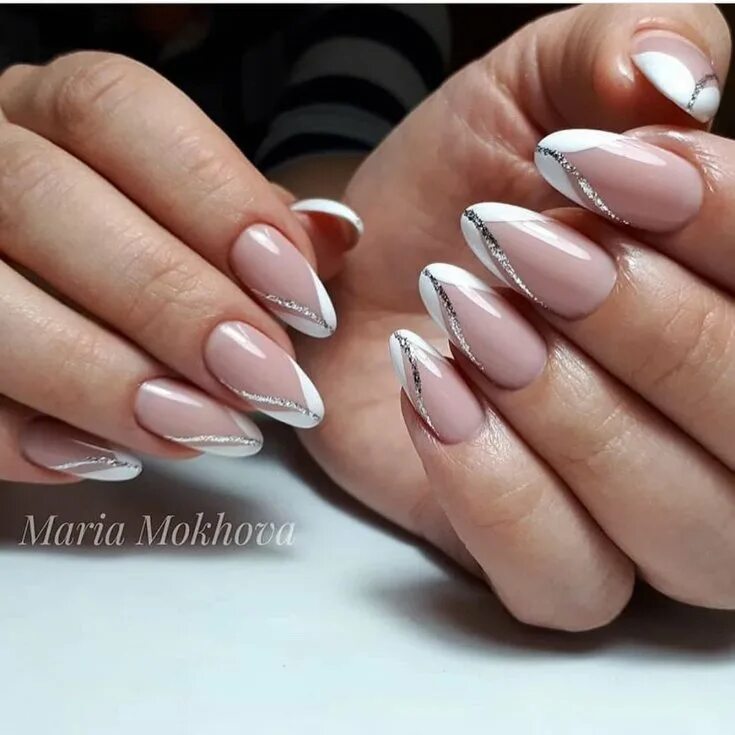 Красивый маникюр 2024 миндаль с рисунком френч French design on almond nails