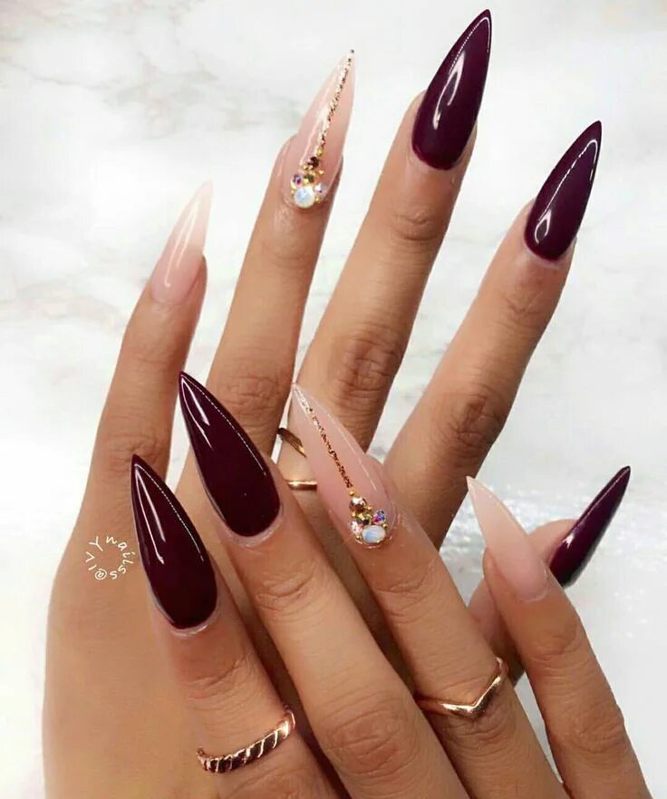 Красивый маникюр 2024 на длинные ногти миндаль Pin on ◦ Nails Stiletto nails designs, Burgundy nails, Pretty nails