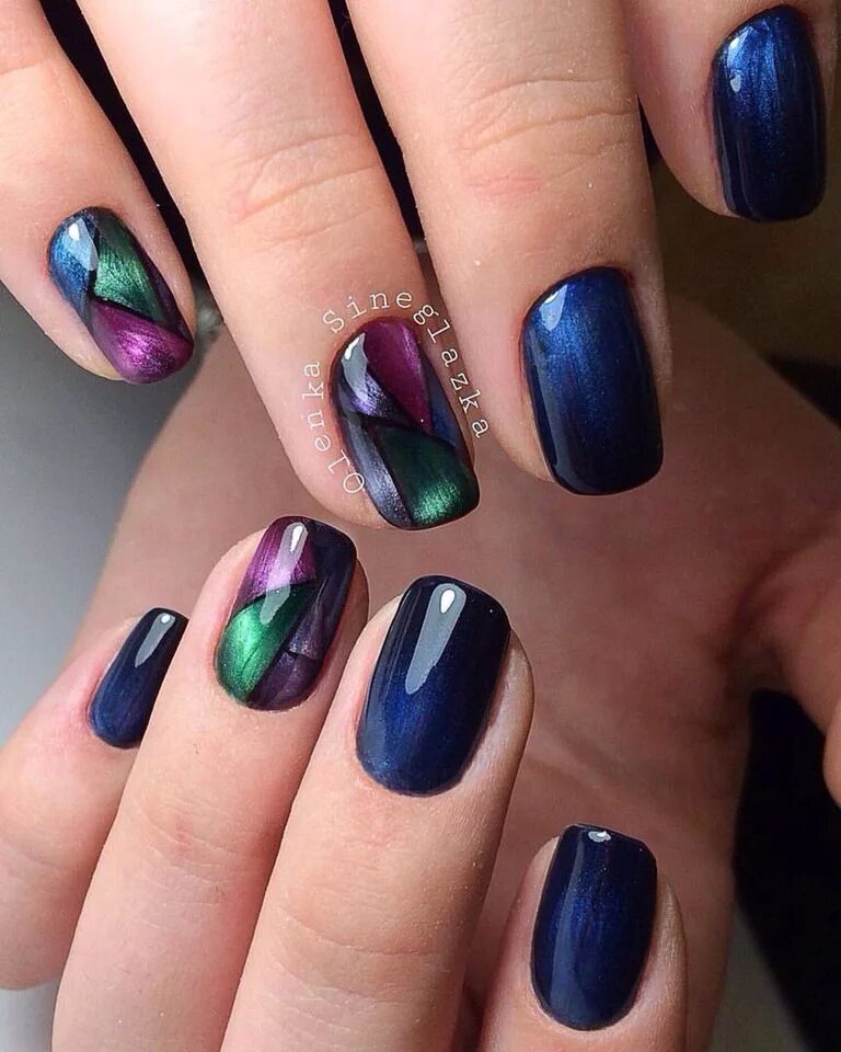 Красивый маникюр 2024 осень кошачий глаз Navy and jewel tones Дизайнерские ногти, Красивые ногти, Кошачьи ногти