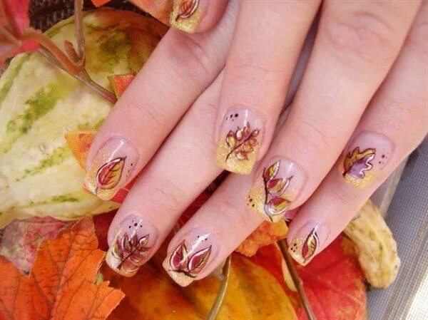 Красивый маникюр 2024 осенний френч Autumn Leaf Nails Fall nail art, Fall nail designs, Thanksgiving nail art