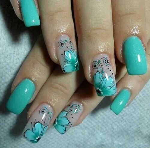 Красивый маникюр бирюза Figuras de uñas para manos y pies Uñas de novia decoradas, Manicura de uñas, Uña
