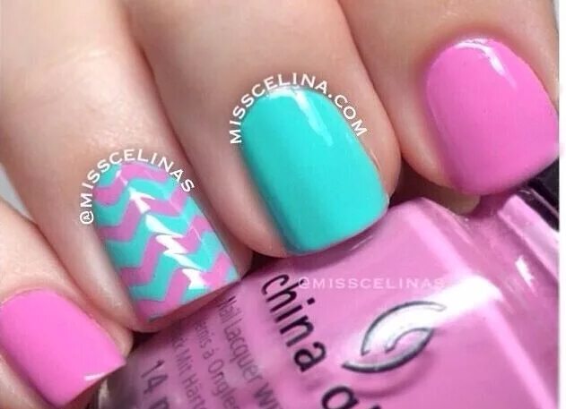 Красивый маникюр бирюза фуксия Pin de Monserrat Atenco Temich en Nails Manicura de uñas, Manicura, Como pintars