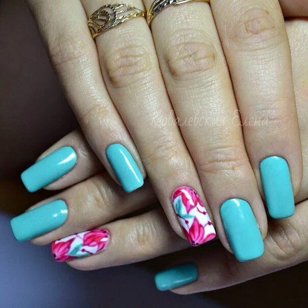 Красивый маникюр бирюза фуксия Nail Art #711 - Best Nail Art Designs Gallery BestArtNails.com Ring finger nails