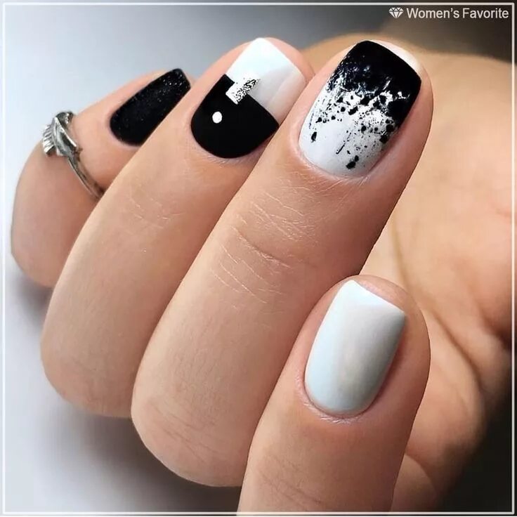 Красивый маникюр черный с белым Необычный маникюр #Nails_WF #nails #маникюр #black #white #blackmanicure #blackn