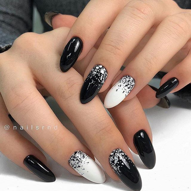Красивый маникюр черный с белым Pin on дизайн