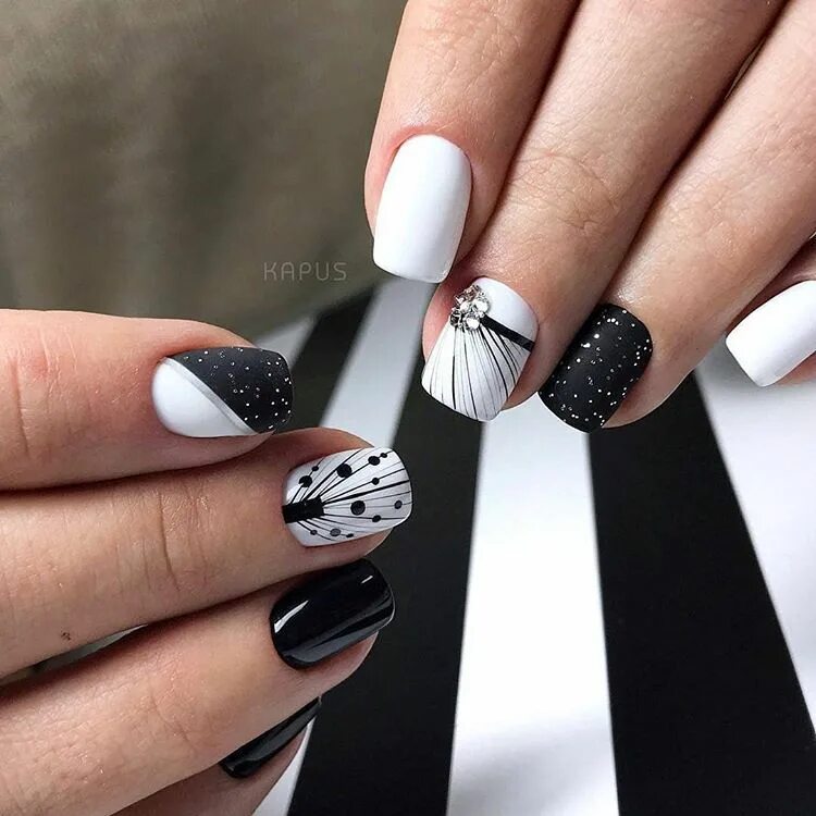 Красивый маникюр черный с белым Pin on Себе