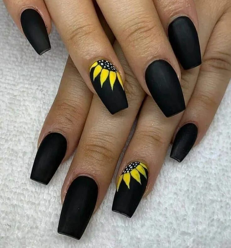 Красивый маникюр черный с желтым 93 Cute Short Summer Acrylic Nails Ideas To Try This 2020 Sunflower nails, Acryl
