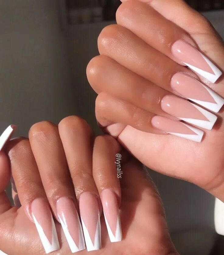 Красивый маникюр длинные ногти френч Med Tech. Запись со стены. White tip acrylic nails, Long square acrylic nails, F