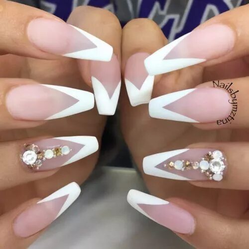 Красивый маникюр длинные ногти френч 45 Fancy White Coffin Nails Designs White coffin nails, Coffin nails long, Coffi