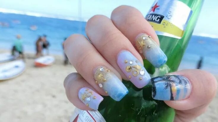 Красивый маникюр для моря 2024 Pin by Gergana Yordanova on nails Beach nail art, Nail art designs, Acrylic nail