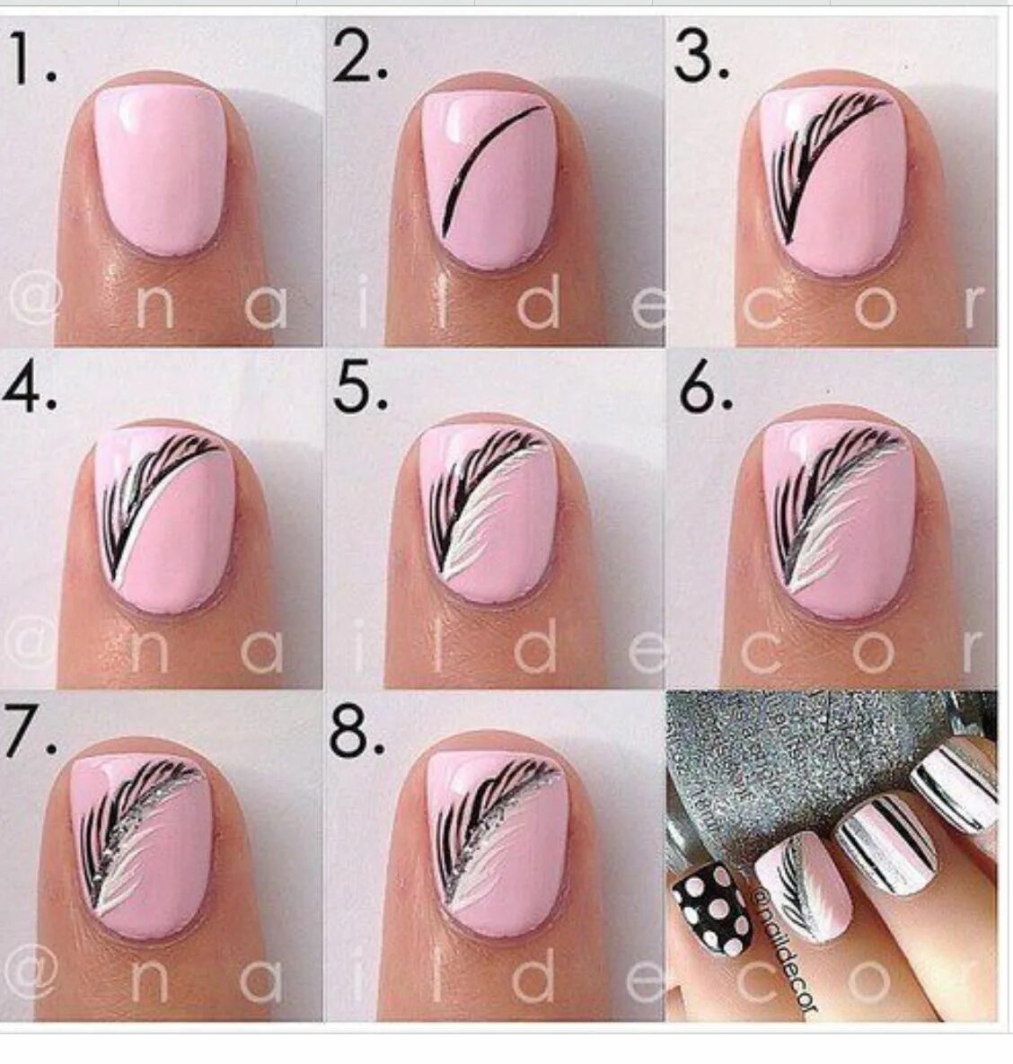 Красивый маникюр для начинающих Do All White Feather Feather nails, Feather nail art, Fancy nails