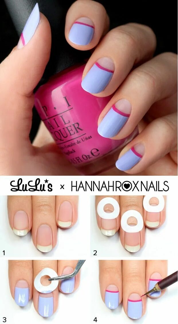 Красивый маникюр для начинающих Fuchsia And Lavender Half Moon Nails - DIY - AllDayChic Trendy nail design, Moon