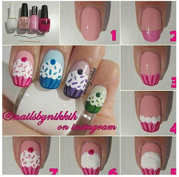 Красивый маникюр для начинающих Cupcakes NailArt Tuto Diy nail art tutorial, Cupcake nail art, Nail art diy