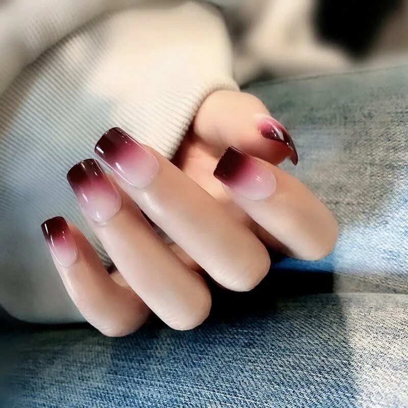 Красивый маникюр для женщины 24Pcs Fake Nails Gradient Long Fake Nails Full Cover Manicure Tool With Glue сат