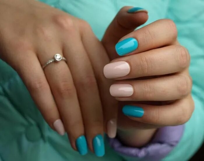 Красивый маникюр два цвета Бирюзовый маникюр - 150 фото ногтей гель-лаком Manicure, Nail designs, Nails