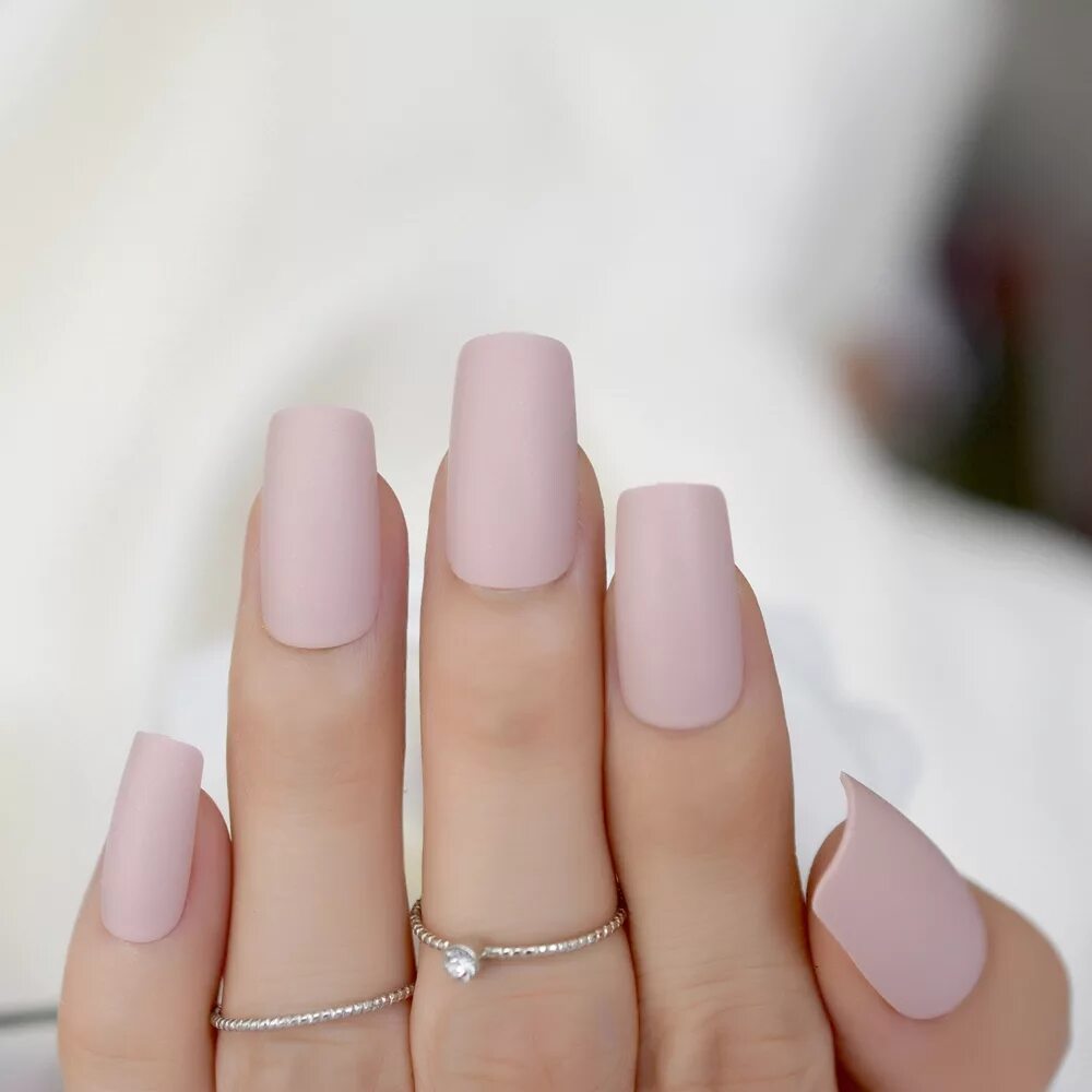 Красивый маникюр форма квадрат Soft Pink Purple Matte False Nails Light Lilac Color Frosted Women Fake Nail Squ