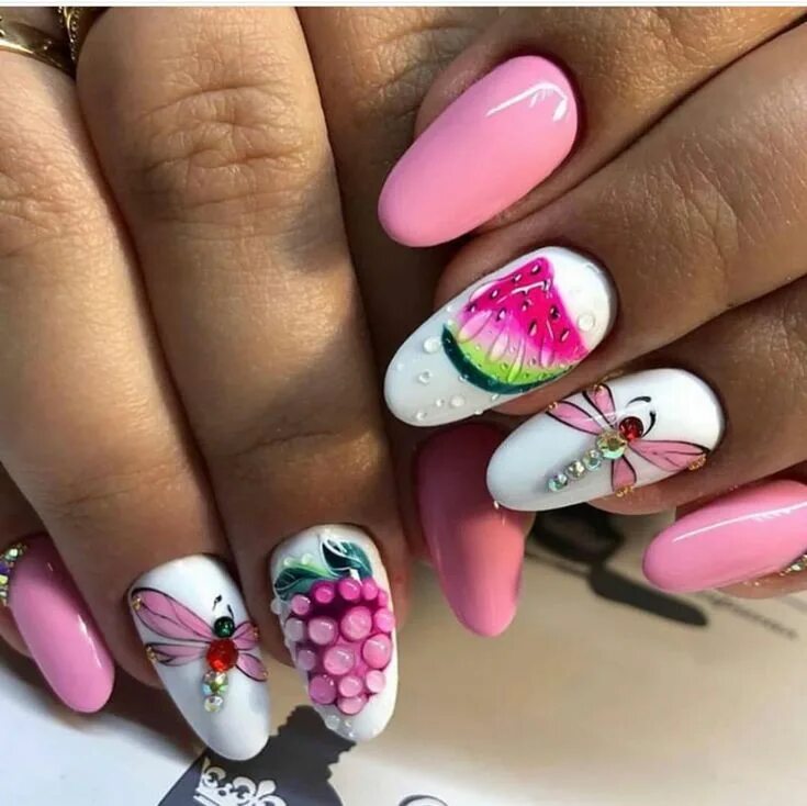 Красивый маникюр фото лето #Nail trends 2019 #Nail Inspiration Fruit nail art, Summer acrylic nails, Mickey
