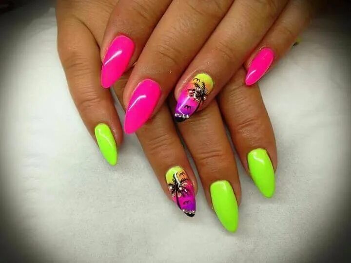Красивый маникюр фото яркий дизайн Pin on Paznokcie Palm tree nails, Tree nails, Neon nails