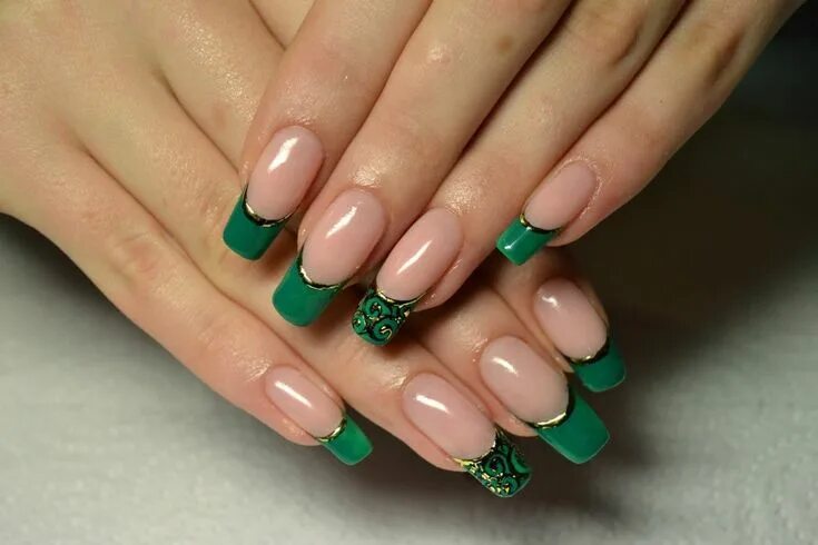 Красивый маникюр френч зеленый Pin on The emerald manicure