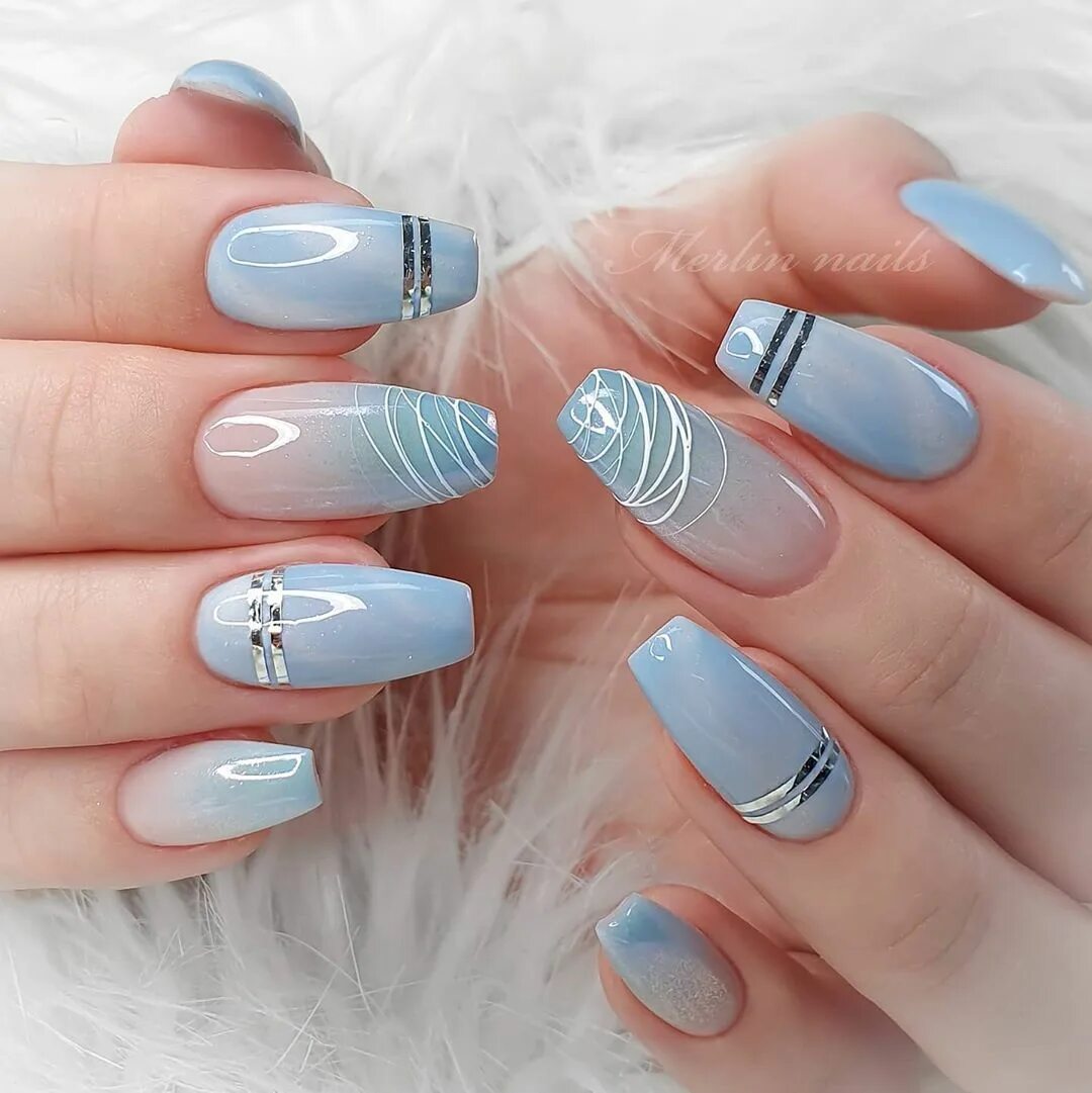 Красивый маникюр голубых тонов Unhas para casamento: 60 ideias para abrilhantar o look da festa Unhas azuis, Un