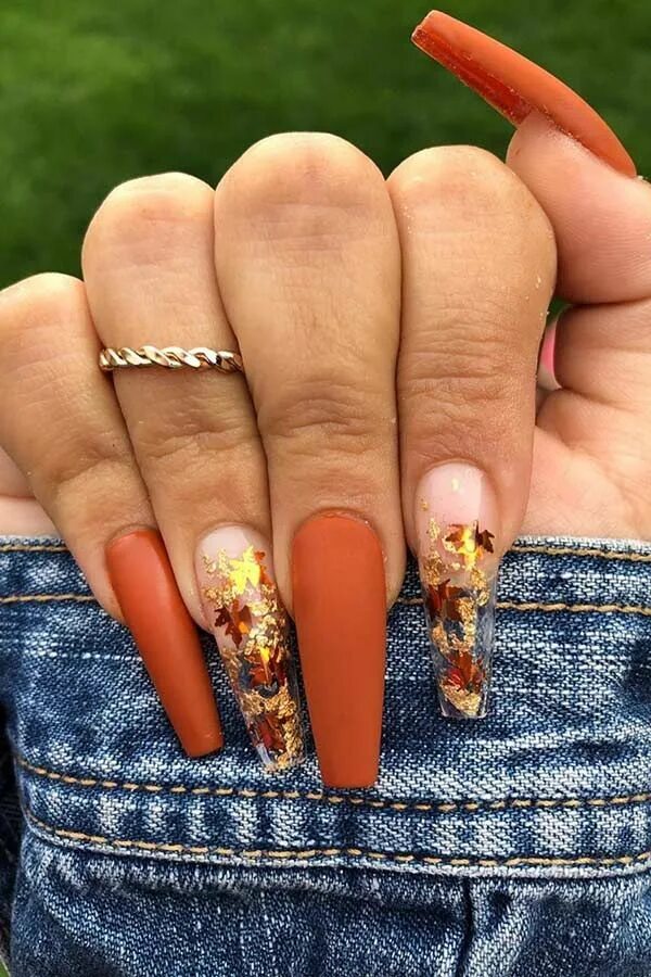 Красивый осенний маникюр на длинные ногти 43 of the Best Orange Nail Art Ideas and Designs - StayGlam Coffin nails designs