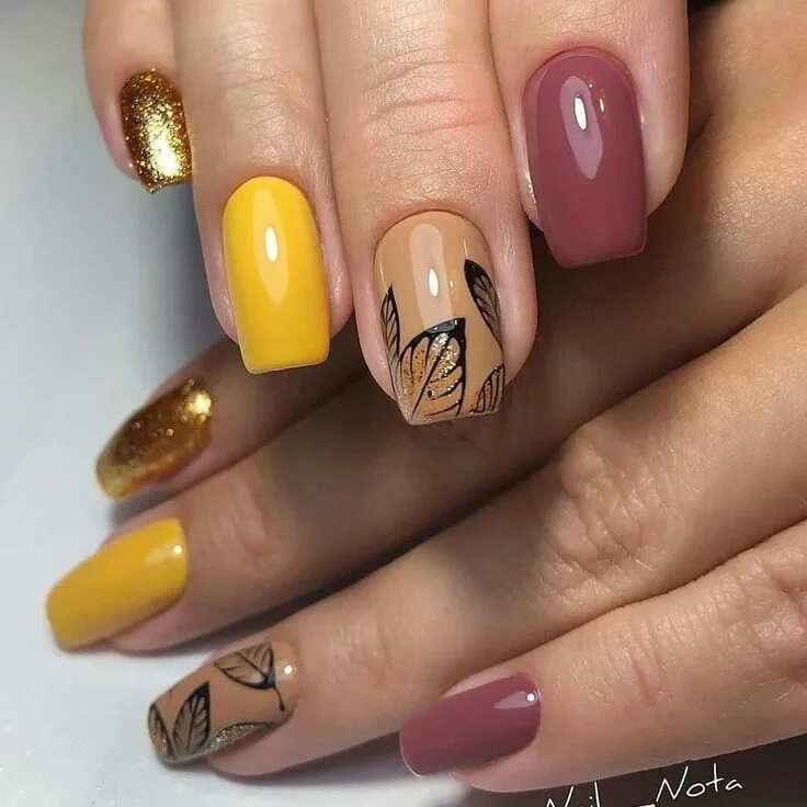 Красивый осенний маникюр на квадратные ногти Ногти дизайн 2020 фото ВКонтакте Fall nail art designs, Fall nail art, Classy na