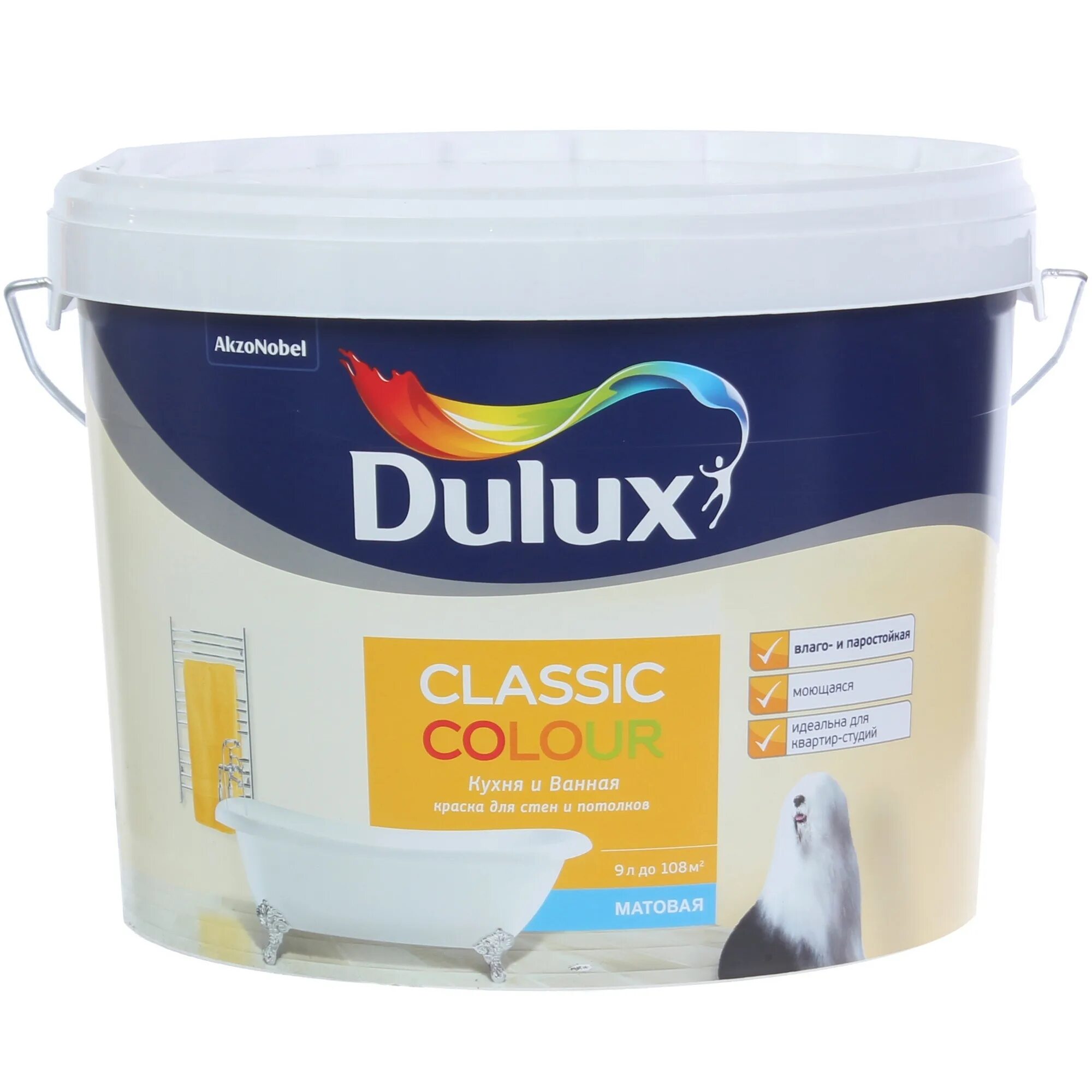 Краска для кухни моющиеся фото Краска Dulux для кухни и ванной, 9 л - купить в Алматы по цене 23850 тенге - инт
