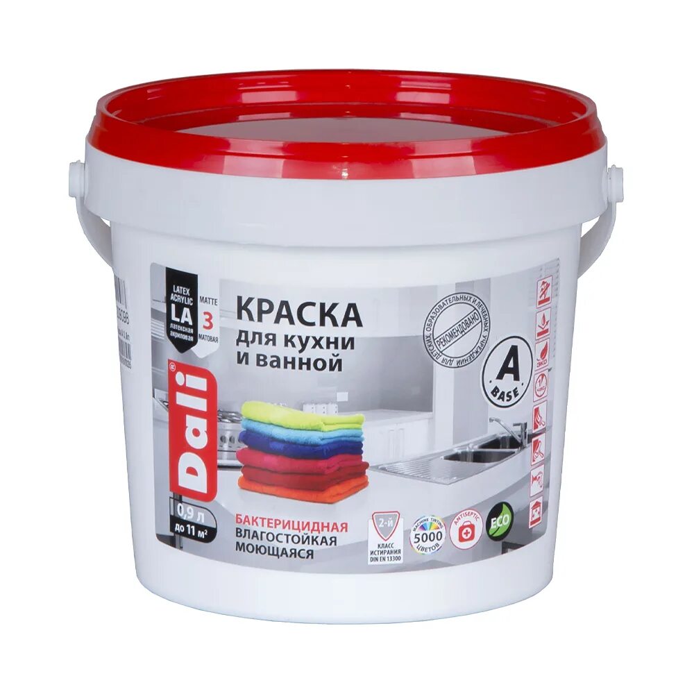 Краска для кухни моющиеся фото Краска для кухни и ванной Dali, латексная, глубокоматовая, база A, супербелая, 0