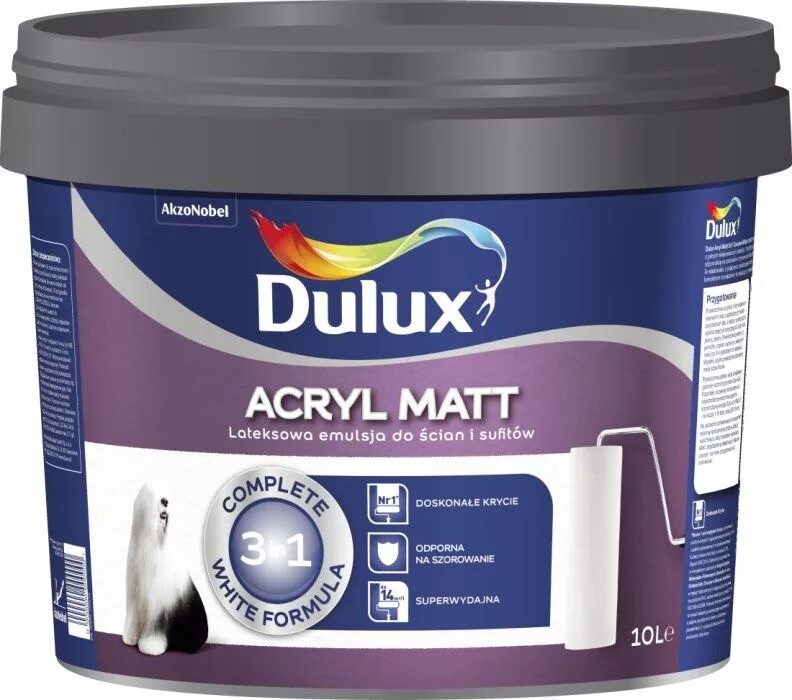 Краска для стен моющаяся фото краска, dulux acryl matt bw 9 л от интернет магазина центр Кнауф kf62.ru