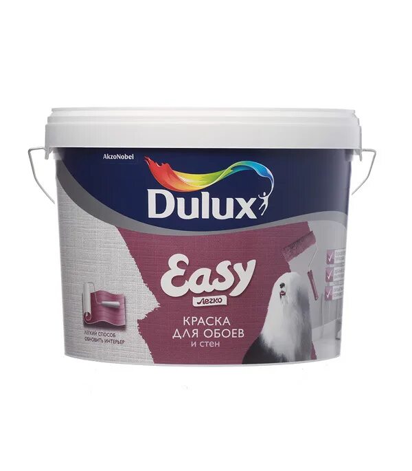 Краска для стен моющаяся фото Краска моющаяся Dulux Easy для обоев и стен база BW белая 10 л - купить во Влади