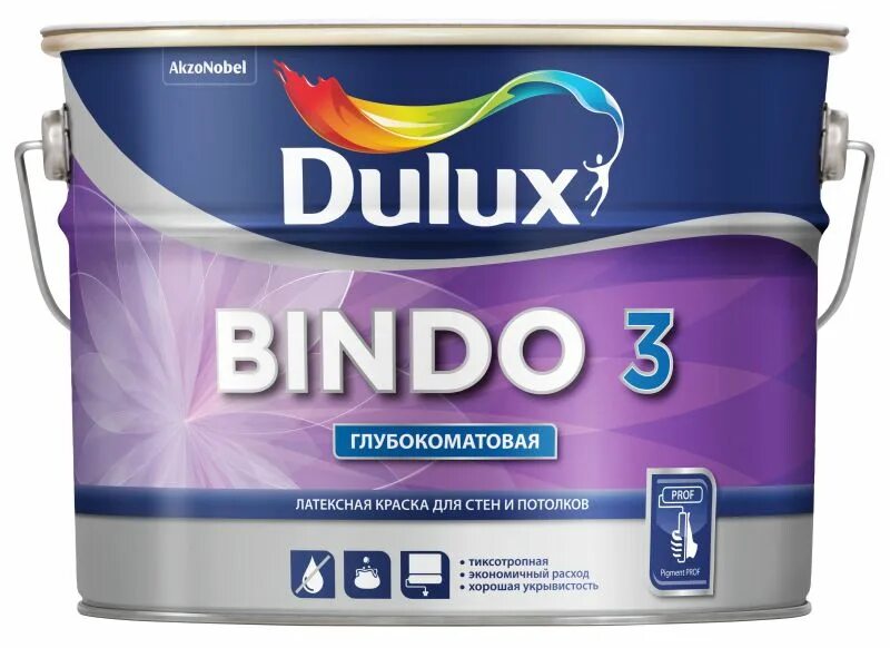 Краска для стен моющаяся фото Краска для стен и потолков Dulux Professional Bindo 3, латексная, глубокоматовая
