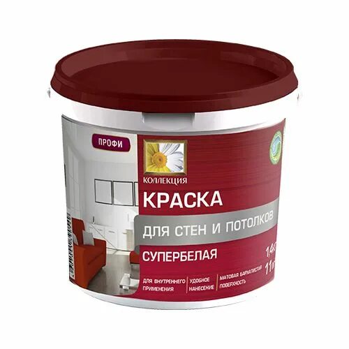 Краска для стен моющаяся фото Краска для стен и потолков Коллекция водно-дисперсионная, супербелая 1,4 кг - ку