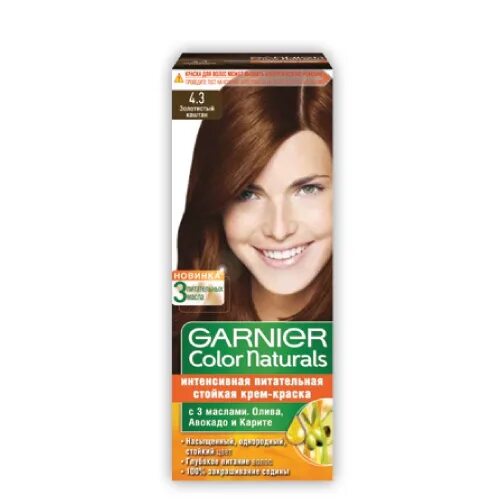 Краска золотистый каштан фото GARNIER КОЛОР НЭЧРАЛЗ № 4.3 Золотистый каштан Garnier Color Naturals. Средства д