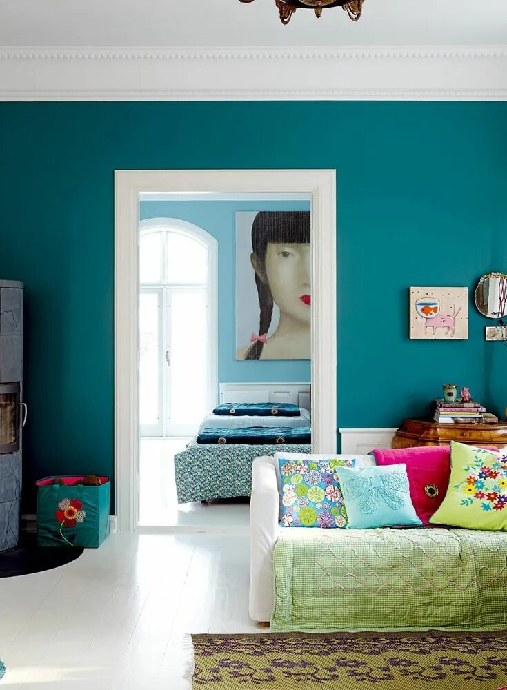 Краски в интерьере фото in color balance - Google Search Room colors, Teal walls, Colorful interiors