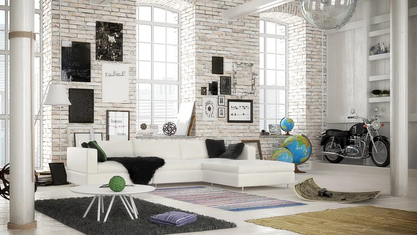 Красно белый кирпич в интерьере Scene 6 AI37 for Cinema4D Archinteriors - c4d Interior - Evermotion